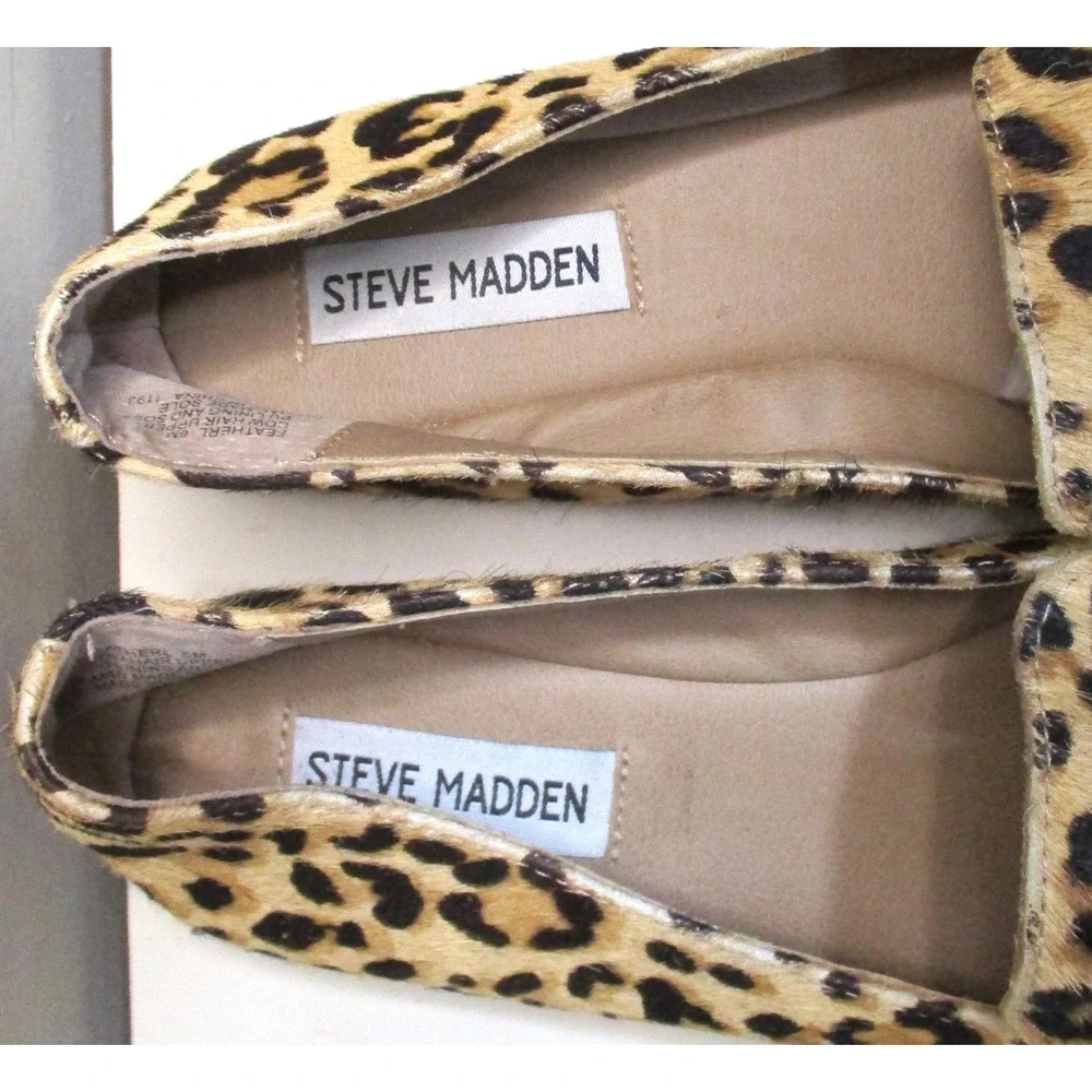 Steve Madden Featherl Leopard Print Cow Hair Pointed Toe Loafers Flats Size 6M